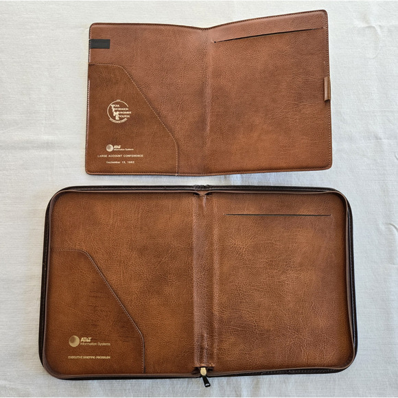 Vintage Portfolio Organizer Brown Leatherette Executive Brief Program AT&T 1983 - Picture 2 of 14